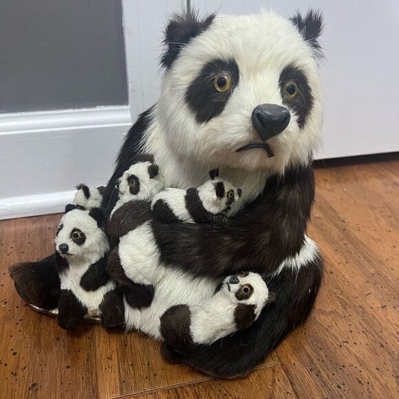 1970s Vintage real fur Mother Panda With 5 Cubs RARE - Picture 8 of 10